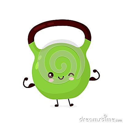 Cute smiling happy fitness kettlebell show muscle Vector Illustration