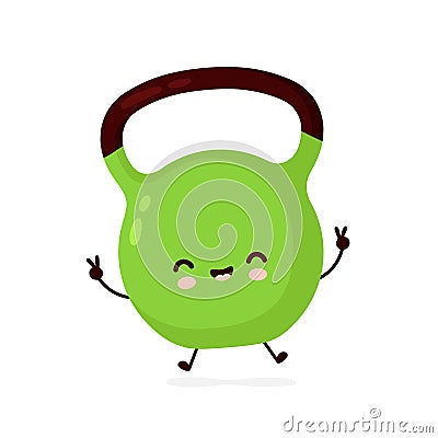 Cute smiling happy fitness kettlebell weight Vector Illustration