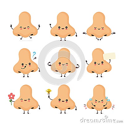 Cute smiling happy human nose. Vector Illustration