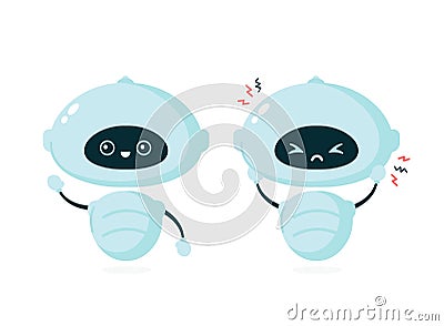 Cute smiling happy and sad angry robot Vector Illustration