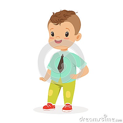 Cute smiling little boy dressed in fashion clothes colorful cartoon character vector Illustration Vector Illustration