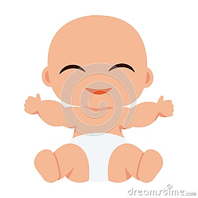 Cute smiling little child, sitting in diapers. Baby, infant, child, babe, kid. Vector illustration Cartoon Illustration