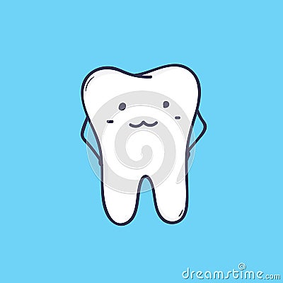 Cute smiling molar tooth. Adorable mascot or funny symbol for dental clinic or orthodontic center. Amusing cartoon Vector Illustration