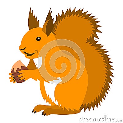 Cute smiling red squirrel with nut cartoon Vector Illustration