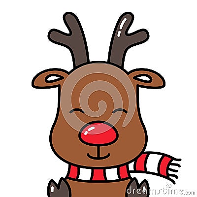 Cute smiling reindeer rudolph avatar head isolated with scarf Vector Illustration