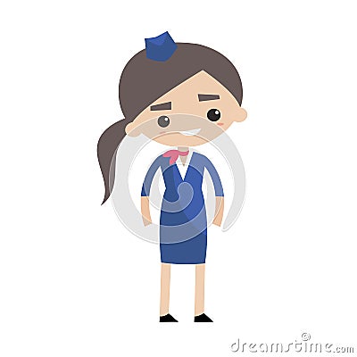 Cute smiling stewardess wearing uniform Cartoon Illustration