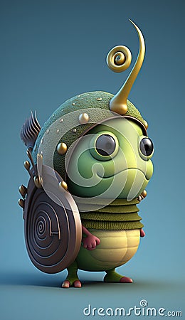 Cute Snail Animal Warrior 3D Game Model | Generative AI Stock Photo