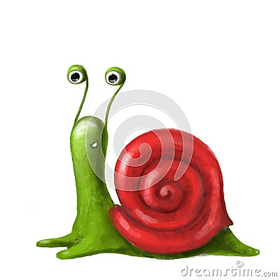 cute snail hand drawn summer illustration, funny clipart with cartoon character Cartoon Illustration