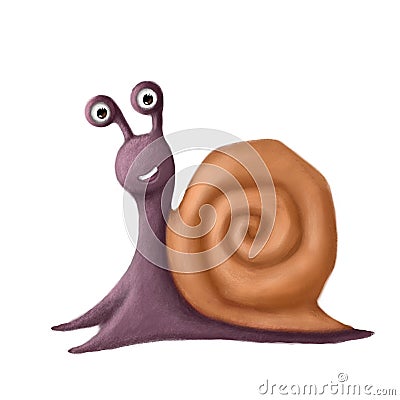 Cute snail, watercolor style illustration, summer clipart with cartoon character Cartoon Illustration