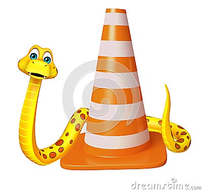 Cute Snake cartoon character with construction cone Cartoon Illustration