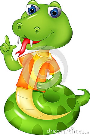 Cute snake cartoon posing with smile and pointig Cartoon Illustration