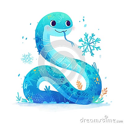 cute snake with snowflakes illustration on white background Vector Illustration