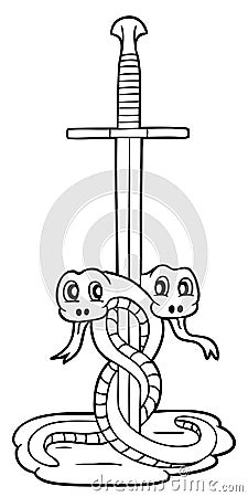 Cute snakes with sword Vector Illustration