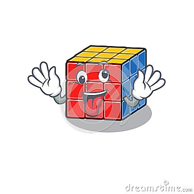 Cute sneaky rubic cube Cartoon character with a crazy face Vector Illustration