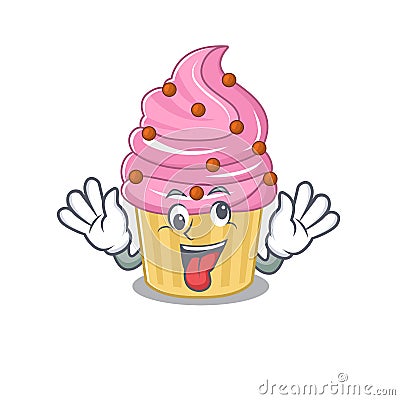 Cute sneaky Strawberry cupcake Cartoon character with a crazy face Vector Illustration