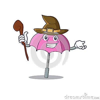 Cute and sneaky Witch pink umbrella cartoon design style Vector Illustration