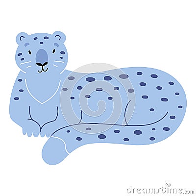 Cute snow leopard, white spotted lynx, mountain wildcat, adorable feline animal Vector Illustration