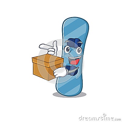 Cute snowboard cartoon character having a box Vector Illustration