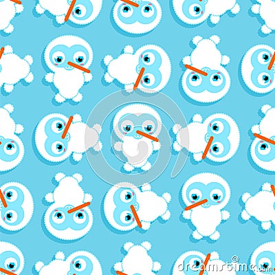 Cute Snowman baby pattern seamless. Cartoon Snowman child background. Christmas and New Year texture. Xmas Baby fabric ornament Vector Illustration