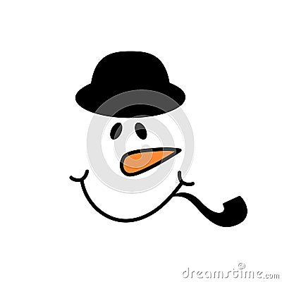 Cute snowman face with hat - vector. Snowman gentleman. Snowman head. Vector illustration isolated Vector Illustration