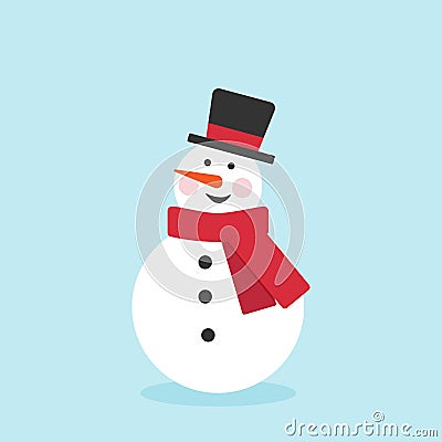 Cute snowman in a hat and scarf Vector Illustration