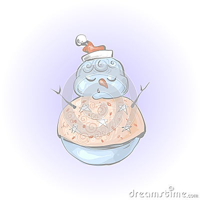 Cute snowman meditation or sleep , Christmas and New year illustration Vector Illustration