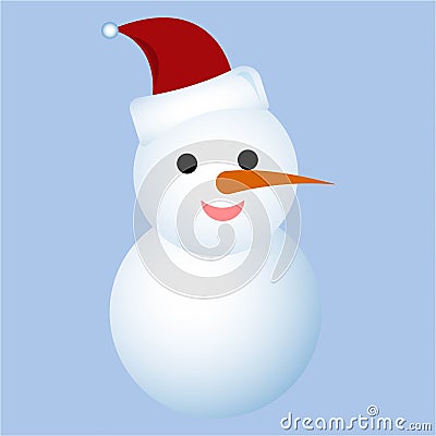 A cute snowman vector design on a blue background. Christmas design with a happy snowman. A winter snowman with neck muffler, Vector Illustration