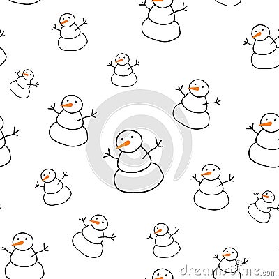 Cute snowman white background. Christmas seamless pattern. season illustration. Winter patterns. Cartoon Illustration