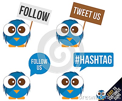 Cute Social Twitter Tweet Icons / Birds Stock Photo