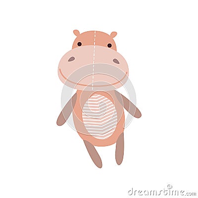 Cute soft hippo plush toy, stuffed cartoon animal vector Illustration Vector Illustration