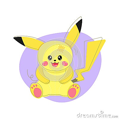 Cute soft toy for kids, colorful vector illustration. Funny Pikachu. Vector Illustration