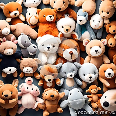 Cute soft toys collection - ai generated image Stock Photo