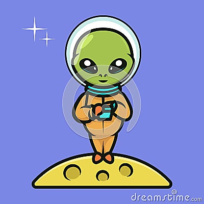Cute space alien mascot design illustration Cartoon Illustration