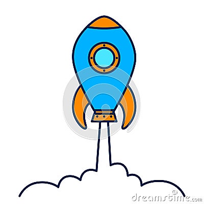 Cute space rocket launched. Flat design for poster or t-shirt. Vector illustration Vector Illustration