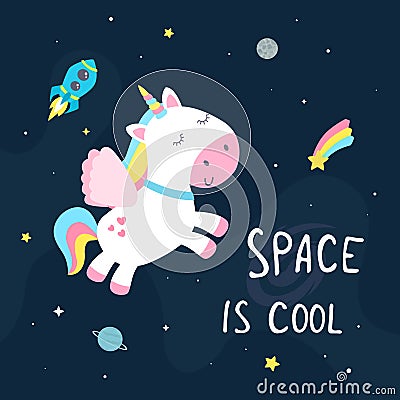 Cute space unicorn Cartoon Illustration