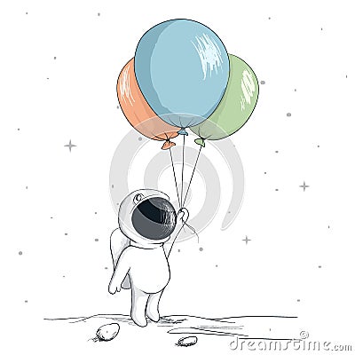 Cute spaceman keeps a balloons Vector Illustration