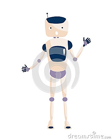 Cute speaking robot vector illustration isolated on white. Speech or presentation technology concept Vector Illustration