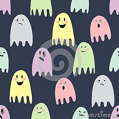 Cute spooky ghosts. Happy Halloween illustration. Vector Illustration