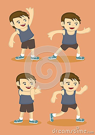 Cute Sporty Boy Doing Simple Stretching Exercises Vector Illustration