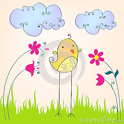 Cute spring bird illustration Vector Illustration