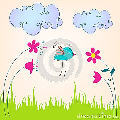 Cute spring bird illustration Vector Illustration