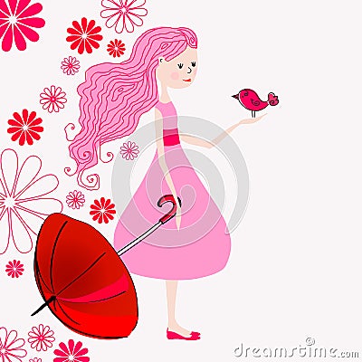 Cute spring girl Vector Illustration