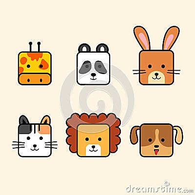 Cute square animal face icon Vector Illustration