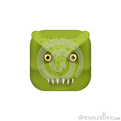 Cute square green crocodile face, kawaii avatar or monster with teeth emoji Vector Illustration