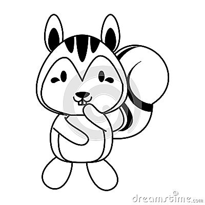Cute squirrel animal cartoon in black and white Vector Illustration