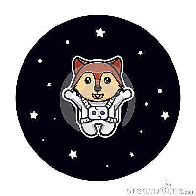 Cute squirrel floating on space swinging on tree mascot character. Animal icon illustration Vector Illustration