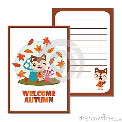 Cute squirrel girl is happy in autumn season cartoon Vector Illustration