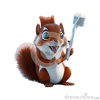 Cute squirrel with his toothbrush Stock Photo