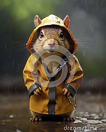 Portrait squirrel in a raincoat Stock Photo