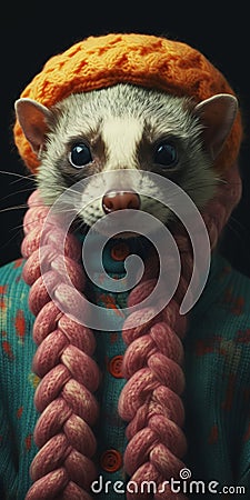 Analog Photo Portrait: Squirrel In Knit Sweater With Photorealistic Fantasy Style Stock Photo